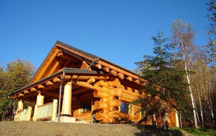 Exterior view of custom built log home.